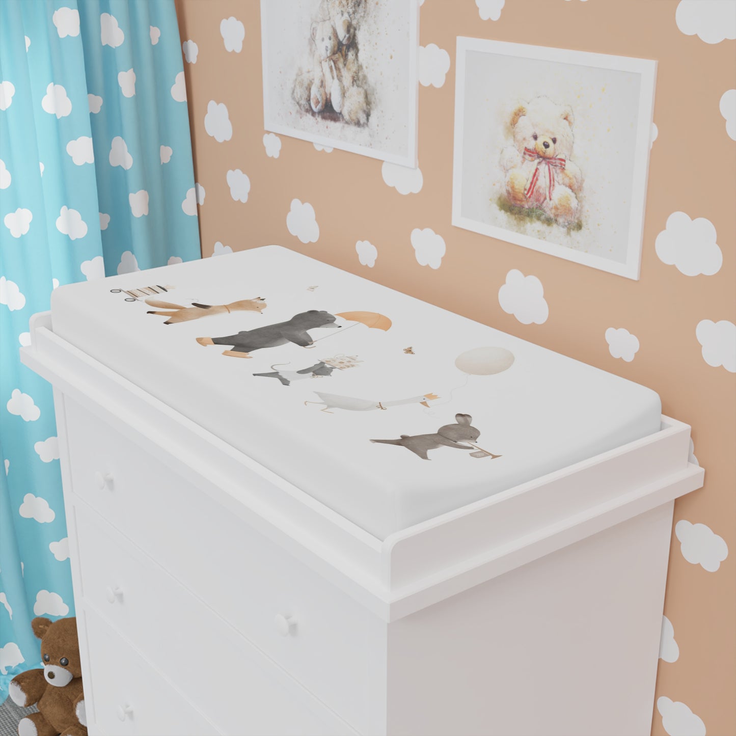 Niedliche Wickelunterlage mit Tiermotiv, Kinderzimmer Deko, geschlechtsneutrales Babyparty Geschenk, weiche Wickeltischwäsche