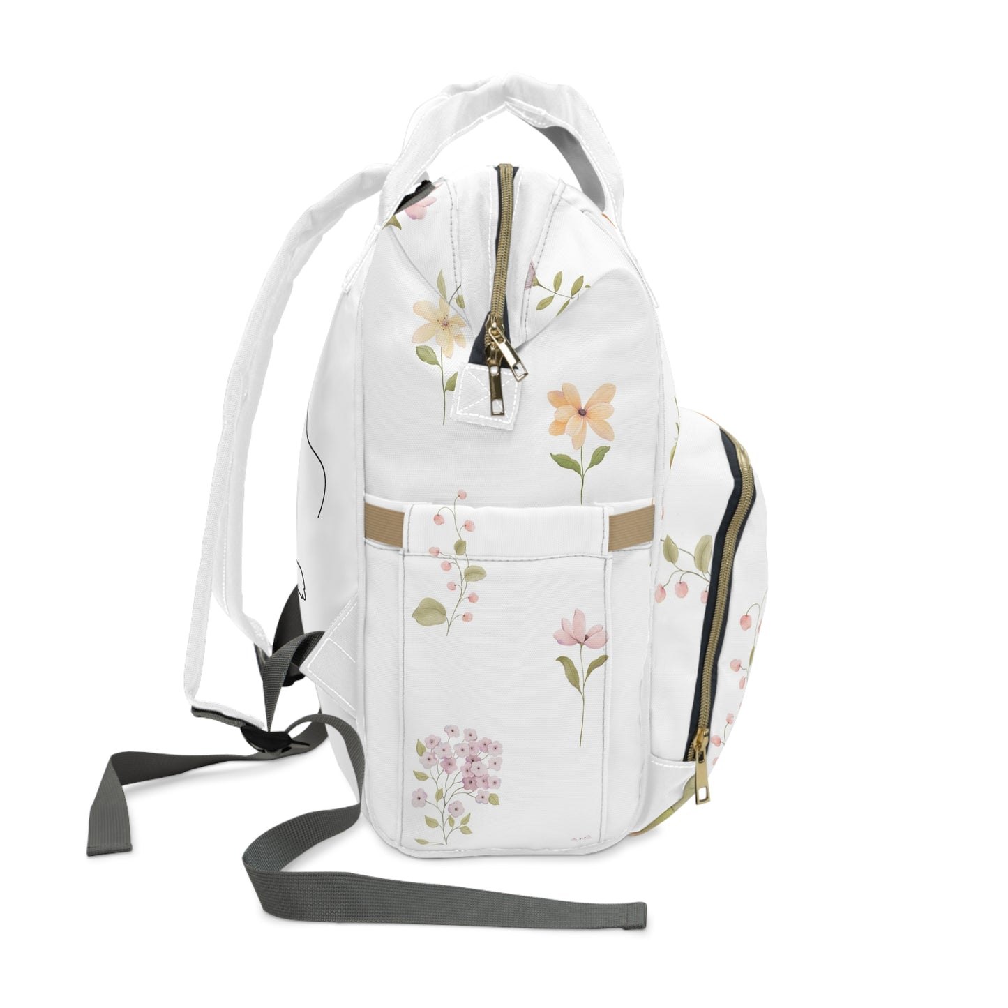 Geblümter multifunktionaler Windelrucksack. Stylische Babytasche, Mama-Geschenk, Babyparty-Geschenk, alltagstauglich, Trendige Wickeltasche